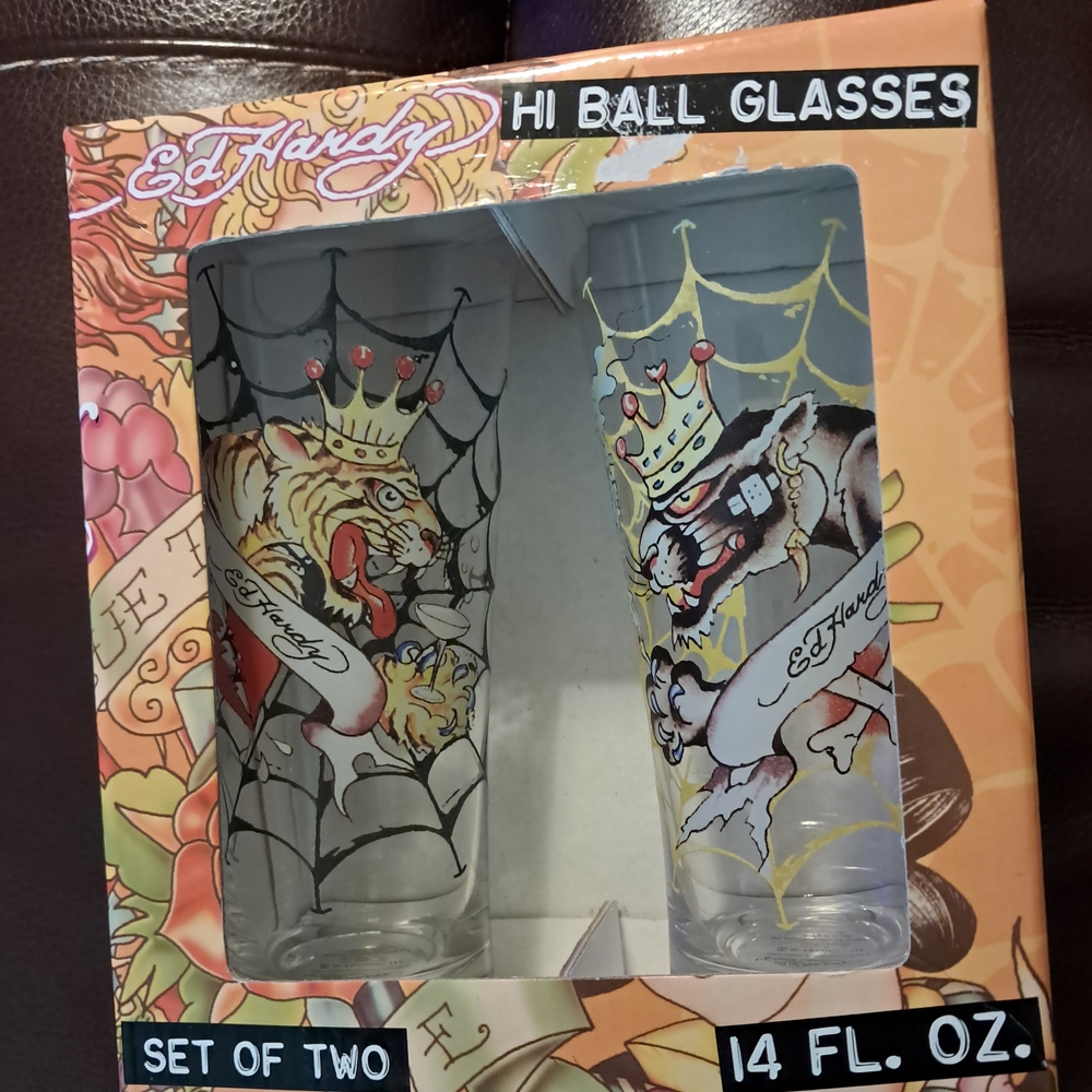 Ed Hardy Hi Ball Glasses 2 Sets Of 2